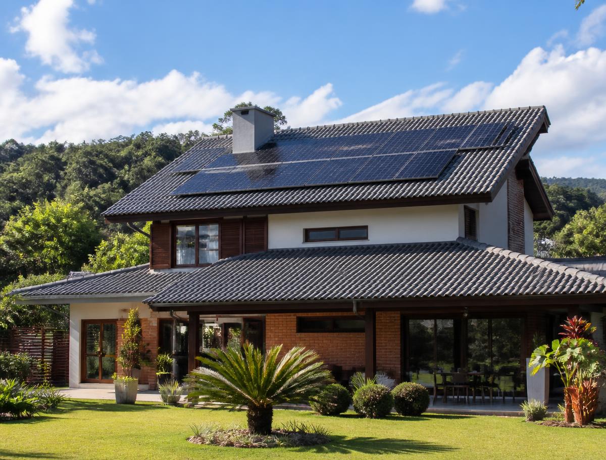 Painéis solares instalados em residência